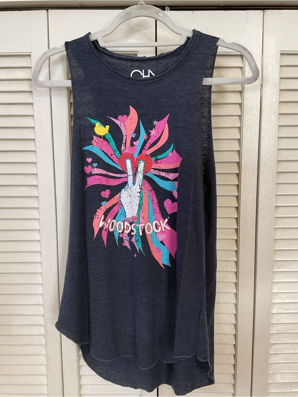 Chaser Black Tank Top with Pink & Teal Woodstock Peace Graphic